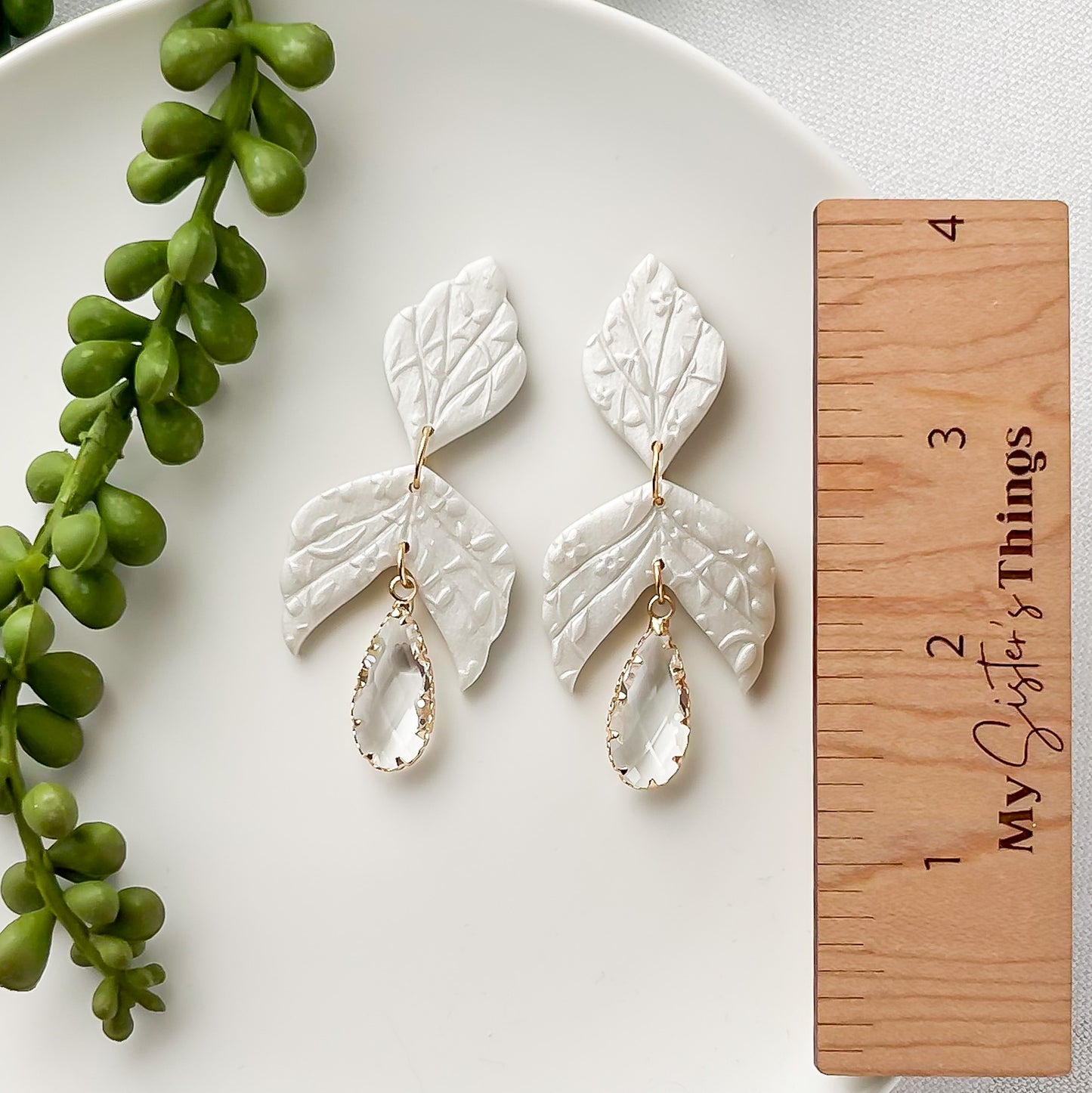 Shanique Edgy Handmade Bridal Earrings - Unique Statement Jewelry with Pearl White Polymer Clay & Faceted Glass Charm | Boho Chic & Alternative Fashion | Handmade in Limited Edition