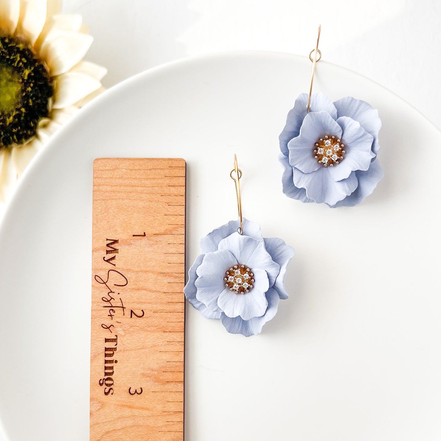 Lavender flower earrings, Lightweight Handmade Statement Jewelry, Polymer Clay Clip On
