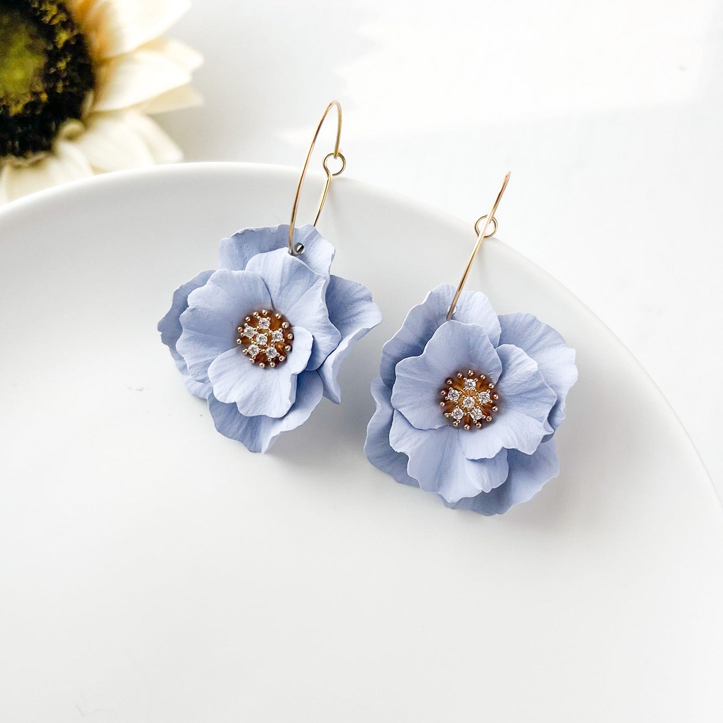 Lavender flower earrings, Lightweight Handmade Statement Jewelry, Polymer Clay Clip On