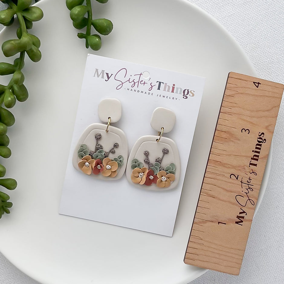 Floral Dangle Earrings | Cottagecore Polymer Clay Jewelry | Hypoallergenic Accessories | Clip-On Earrings Option