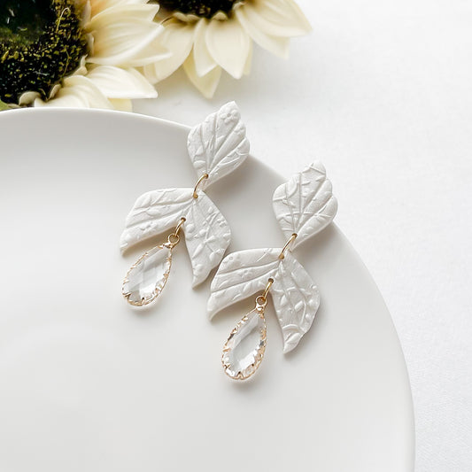 Shanique Edgy Handmade Bridal Earrings - Unique Statement Jewelry with Pearl White Polymer Clay & Faceted Glass Charm | Boho Chic & Alternative Fashion | Handmade in Limited Edition