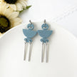 Slate Blue Unique Dangle Geometric Earrings | Lightweight Handmade Statement Jewelry | Polymer Clay Clip On Earrings