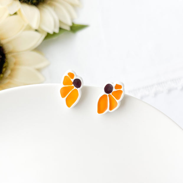 Small Matisse Sunflower Stud Earrings | Handmade Polymer Clay Jewelry | Abstract Floral Earrings