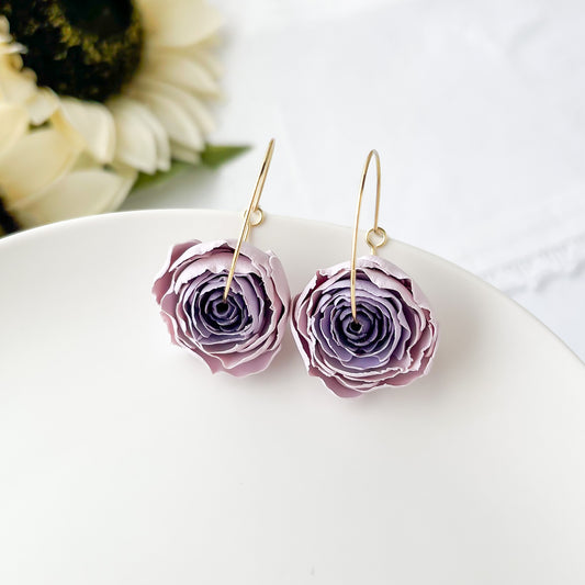 Ranunculus Floral Statement Earrings, Lightweight Handmade Polymer Clay Jewelry, Floral Clip On