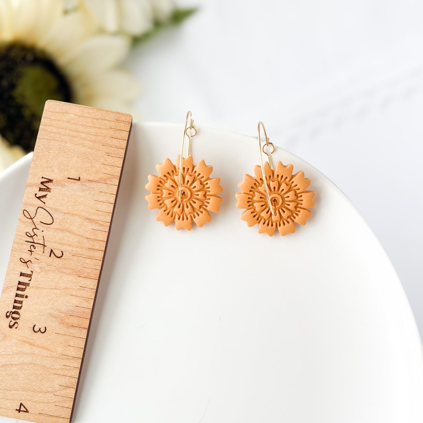 Marigold Yellow Imprinted Polymer Clay Hoops, Handmade Statement Earrings, Surgical Steel Hypoallergenic Jewelry