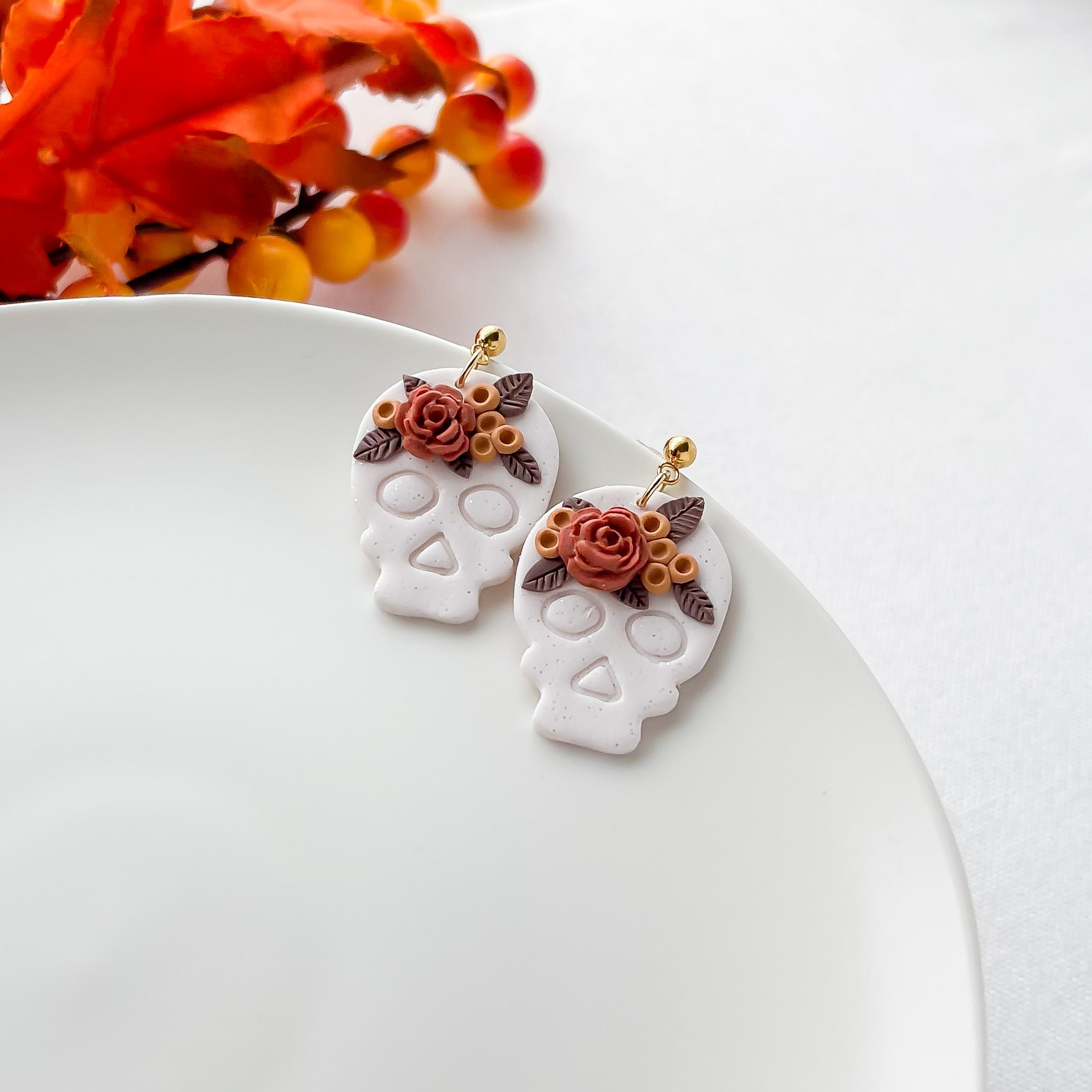 Edgy Floral Skull Earrings | Unique Handmade Statement Jewelry | Boho Chic Artisan Designs