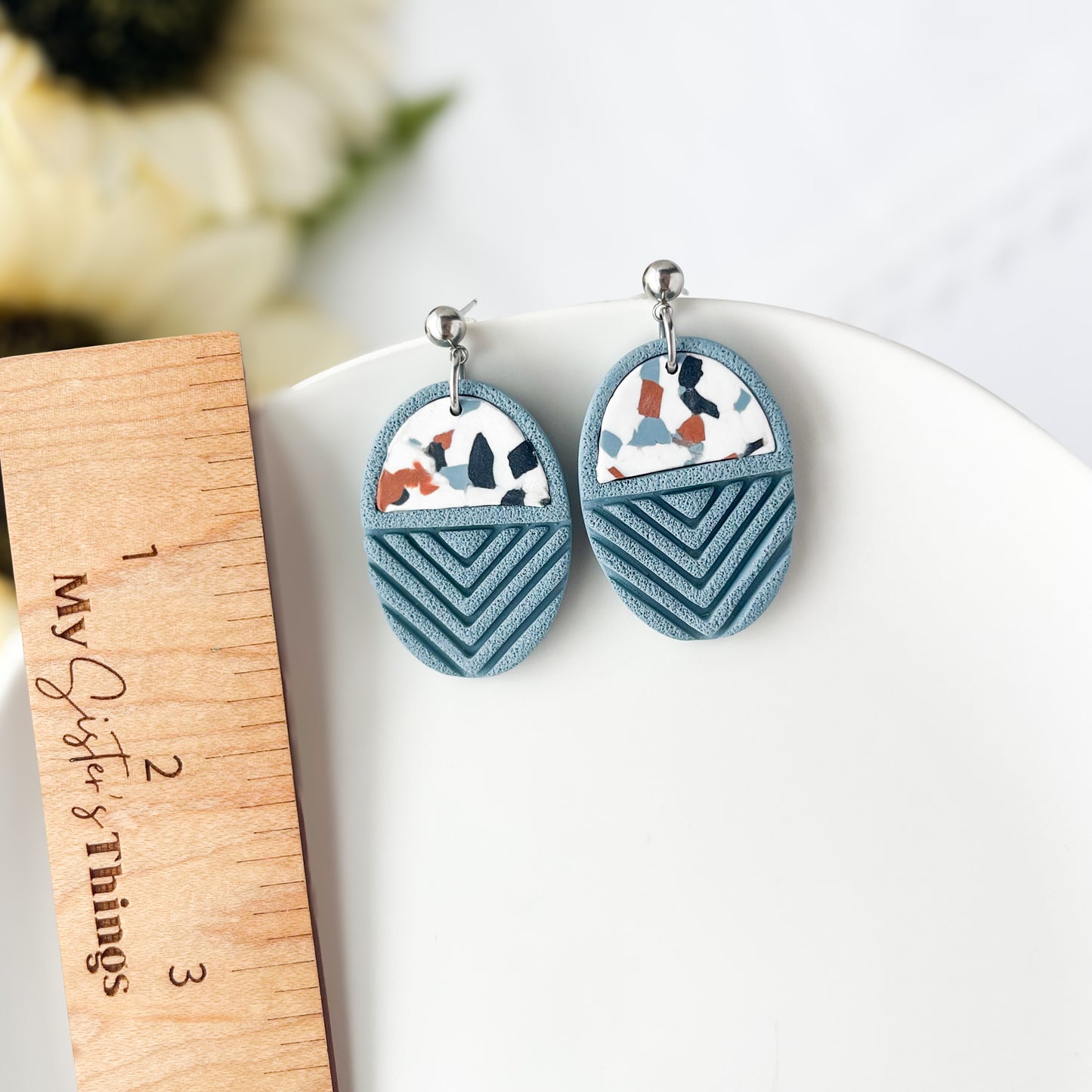 Abstract Dangle Earrings, Lightweight Clay Jewelry, Statement Clip On Earrings