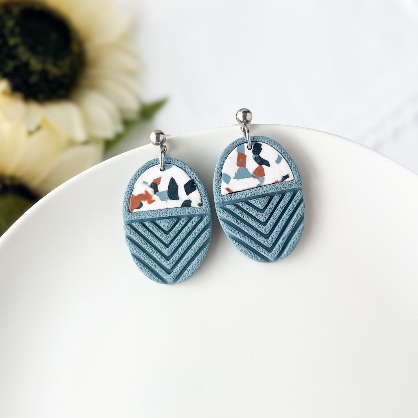 Abstract Dangle Earrings, Lightweight Clay Jewelry, Statement Clip On Earrings