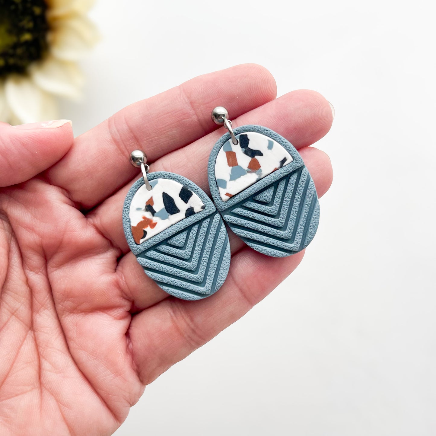 Abstract Dangle Earrings, Lightweight Clay Jewelry, Statement Clip On Earrings