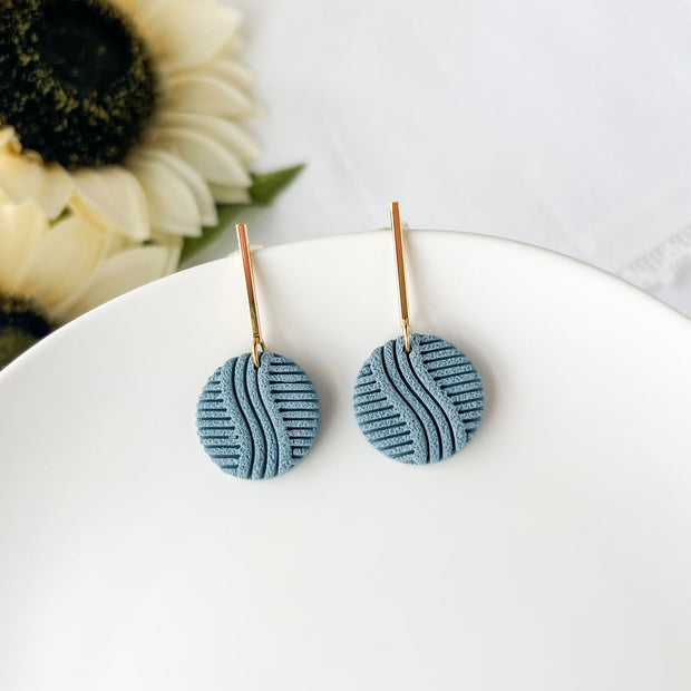 Chic Blue Circle Dangle Earrings | Lightweight Clay Jewelry | Statement Clip On Earrings
