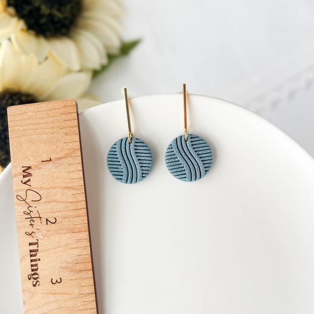 Chic Blue Circle Dangle Earrings | Lightweight Clay Jewelry | Statement Clip On Earrings