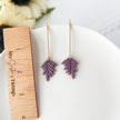 Eggplant Leaf Dangle Earrings | Handmade Lightweight Statement Jewelry | Polymer Clay Clip On