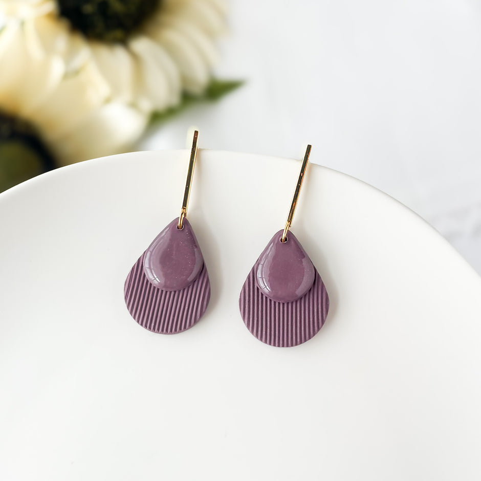 Chic Dangle Geometric Earrings | Lightweight Handmade Statement Jewelry | Polymer Clay Clip On