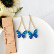 Blue Butterfly Dangle Earrings Gold | Whimsical Polymer Clay Jewelry | Handmade Butterfly Clip-On Earrings Option