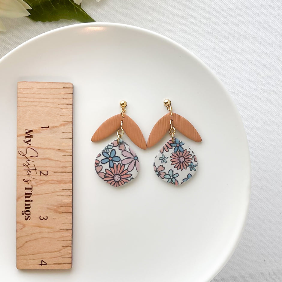 Boho Chic Floral Handmade Statement Earrings | Vintage Style Drop Earrings | Unique Polymer Clay Earrings For Women | Clip-On Earrings