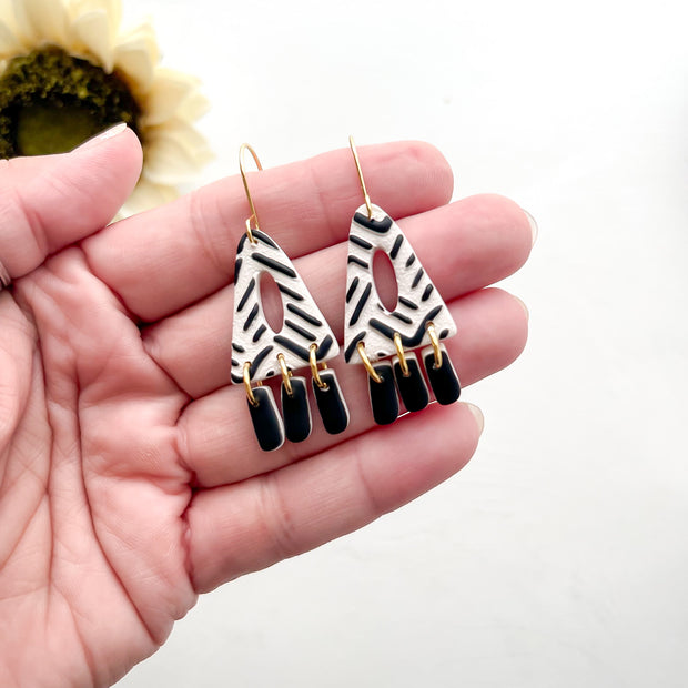 Dangle Geometric Earrings | Lightweight Handmade Statement Jewelry | Polymer Clay Clip-On