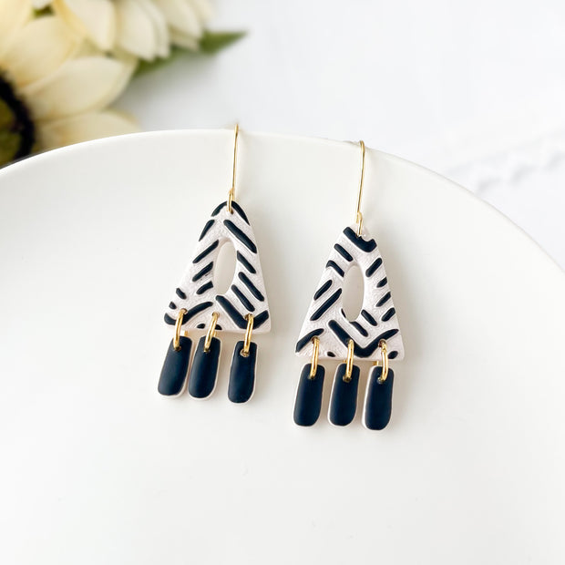 Dangle Geometric Earrings | Lightweight Handmade Statement Jewelry | Polymer Clay Clip-On