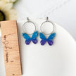 Blue Butterfly Dangle Earrings Silver | Whimsical Polymer Clay Jewelry | Handmade Butterfly Clip-On Earrings