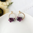 Dainty Purple Flower Earrings | Lightweight Polymer Clay Statement Jewelry | Boho Chic Clip-On Earrings
