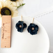 Large Black Flower Dangle Earrings | Lightweight Polymer Clay Statement Jewelry | Boho Flower Chic Clip-On Earrings Option