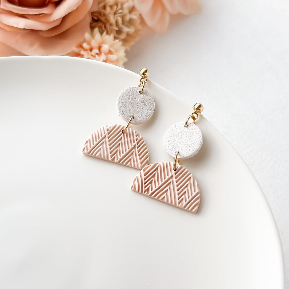 Dainty Handmade Geometric Peach Earrings | Bold Artisan Jewelry | Boho Chic Statement Earrings | Clip-On Option