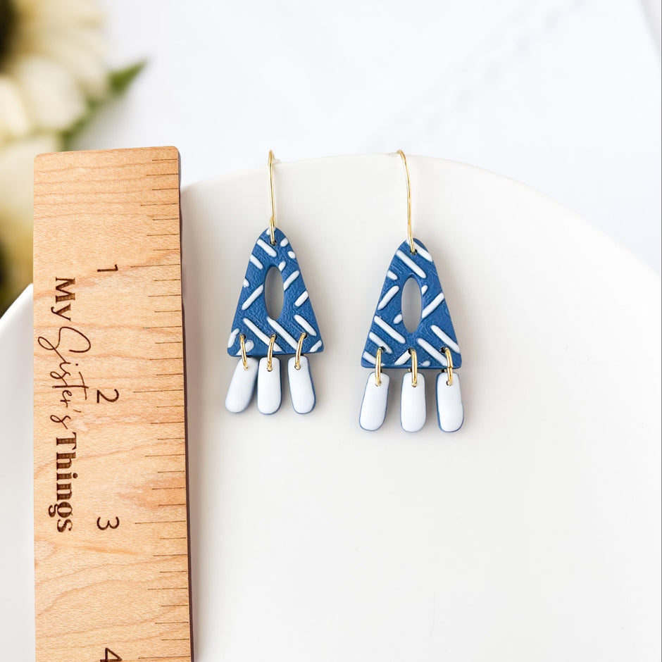 Dangle Geometric Earrings | Lightweight Handmade Statement Jewelry | Polymer Clay Clip-On