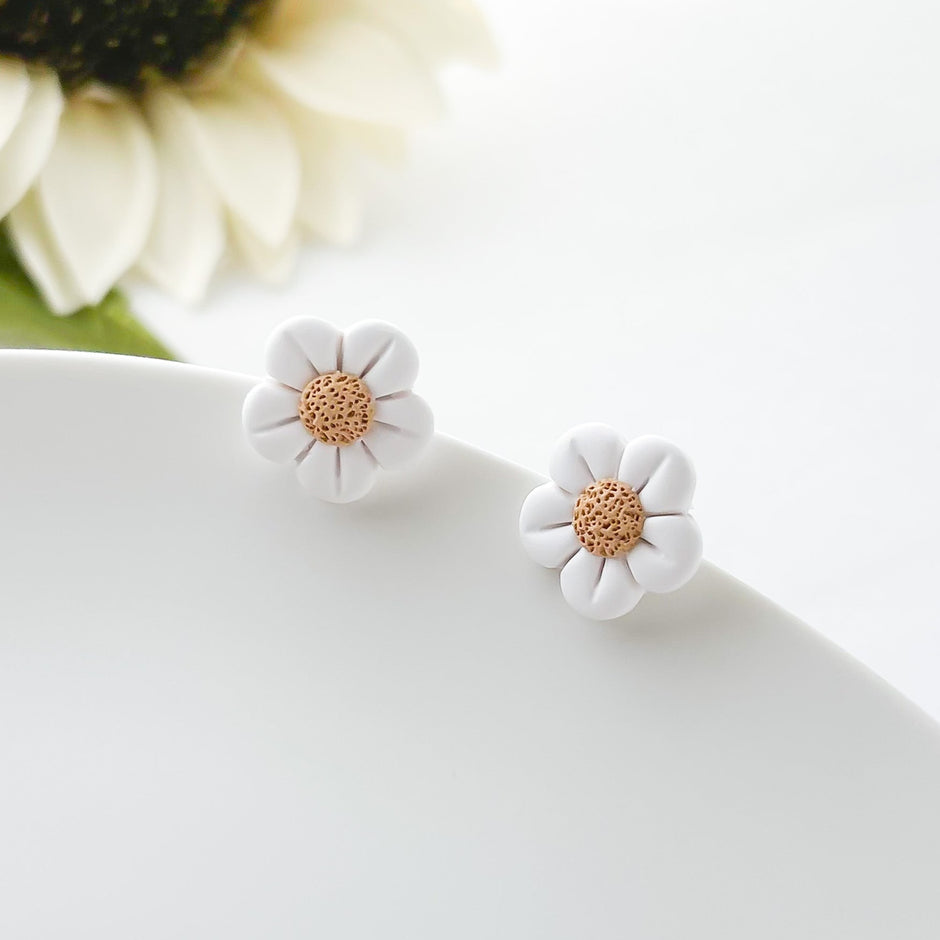 Dainty Daisy Puffy Studs | Handmade Polymer Clay Jewelry | Whimsical Floral Stud Earrings