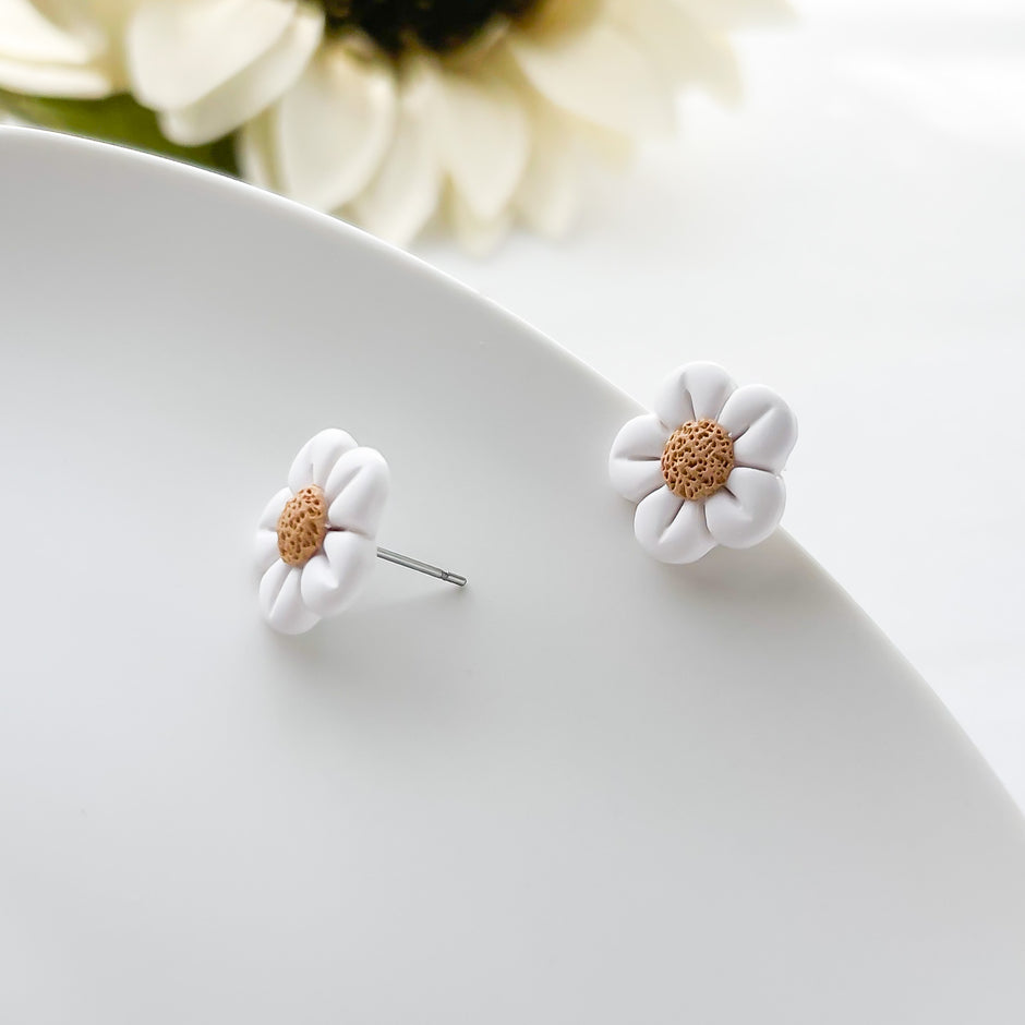 Dainty Daisy Puffy Studs | Handmade Polymer Clay Jewelry | Whimsical Floral Stud Earrings