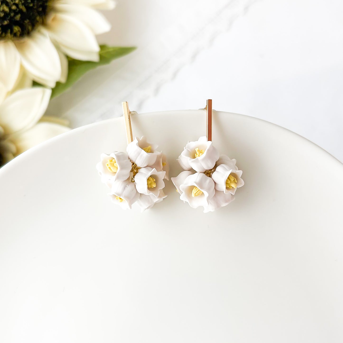 Lily Of The Valley Earrings, Statement Floral Polymer Clay Jewelry, Handmade Whimsical Gift For Her, Lightweight Bridal Jewelry