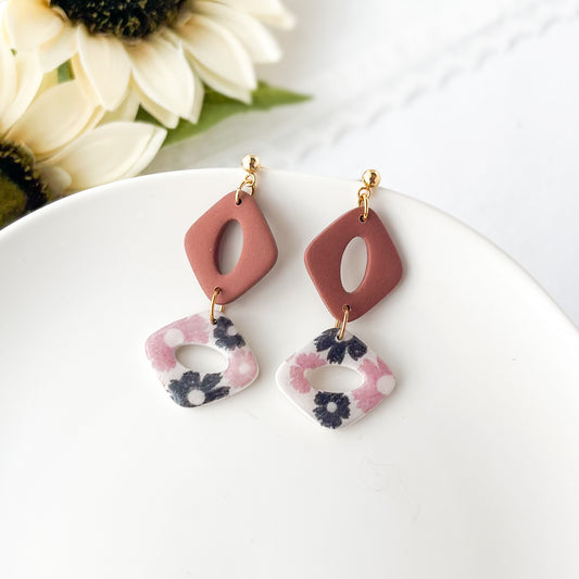 Hypoallergenic Neutral Color Polymer Clay Earrigs, Lightweight Dangle Earrings for women, Handmade Clip On Earrings Option