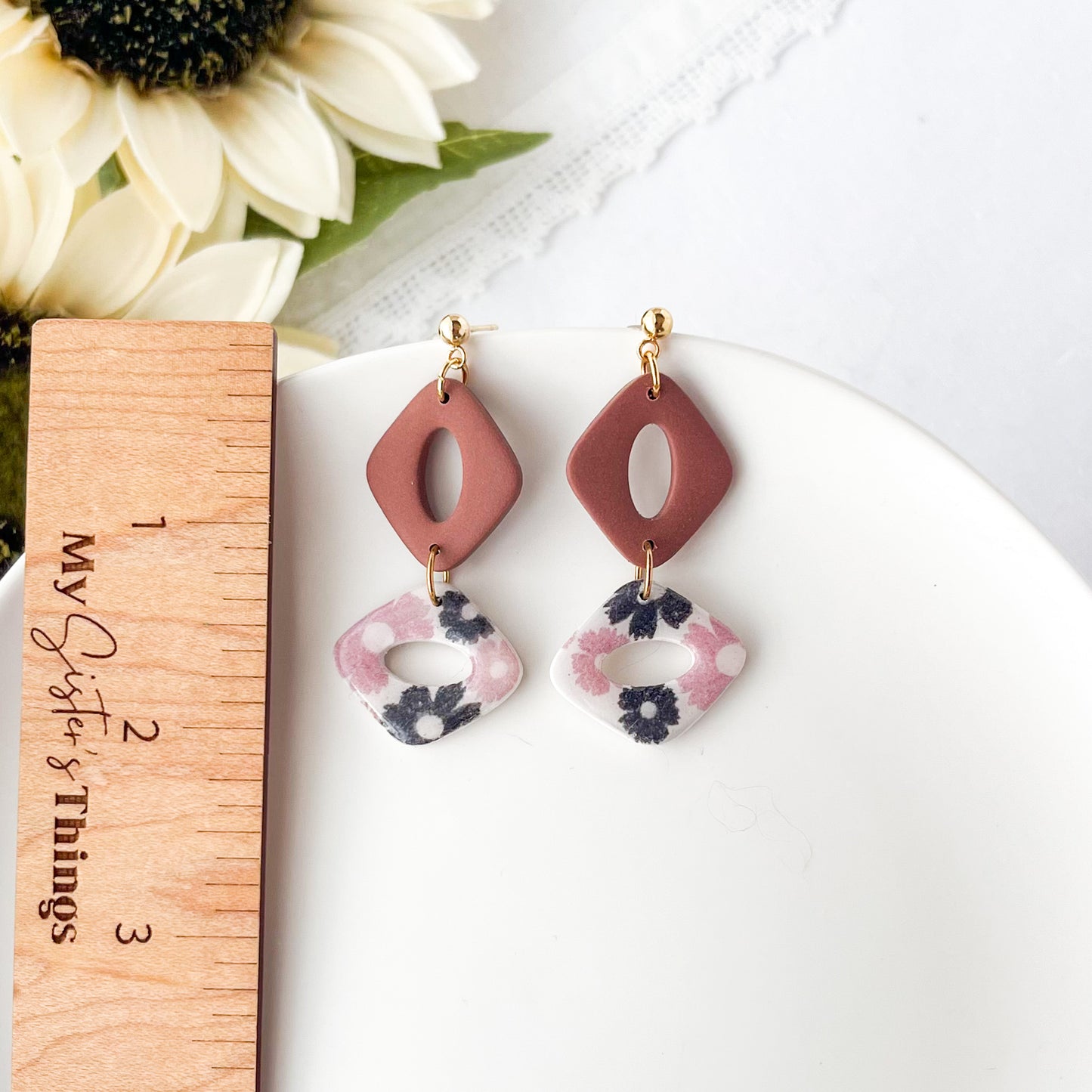 Hypoallergenic Neutral Color Polymer Clay Earrigs, Lightweight Dangle Earrings for women, Handmade Clip On Earrings Option