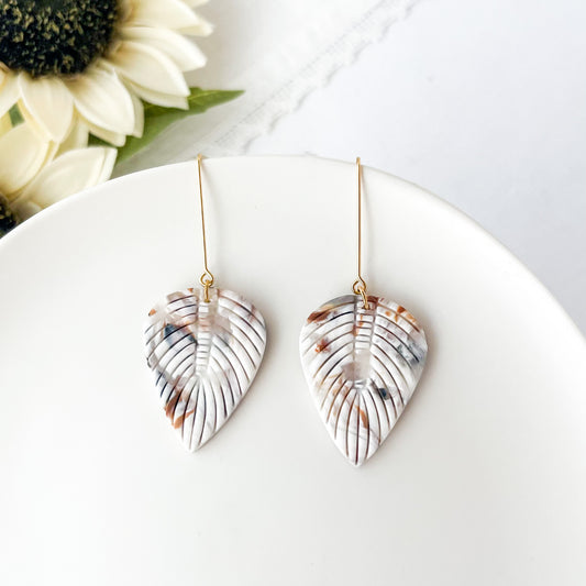 Neutral Marbled Dangle Earrings, Lightweight Polymer Clay Jewelry, Hypoallergenic Boho Earrings, Clip On Earrings