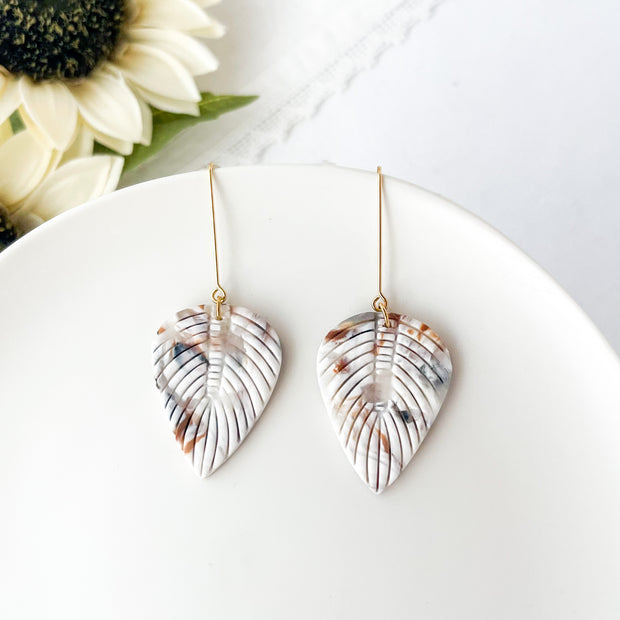 Neutral Marbled Dangle Earrings | Lightweight Polymer Clay Jewelry | Hypoallergenic Boho Earrings | Clip On Earrings