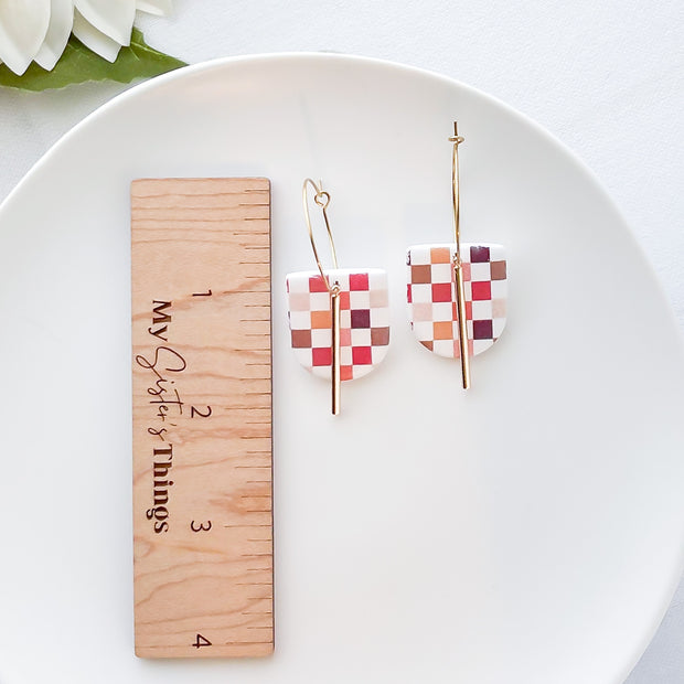 Handmade Checkered Hoops | Unique Fall Statement Earrings | Artisan-Made Boho Chic Jewelry | Clip-On Option