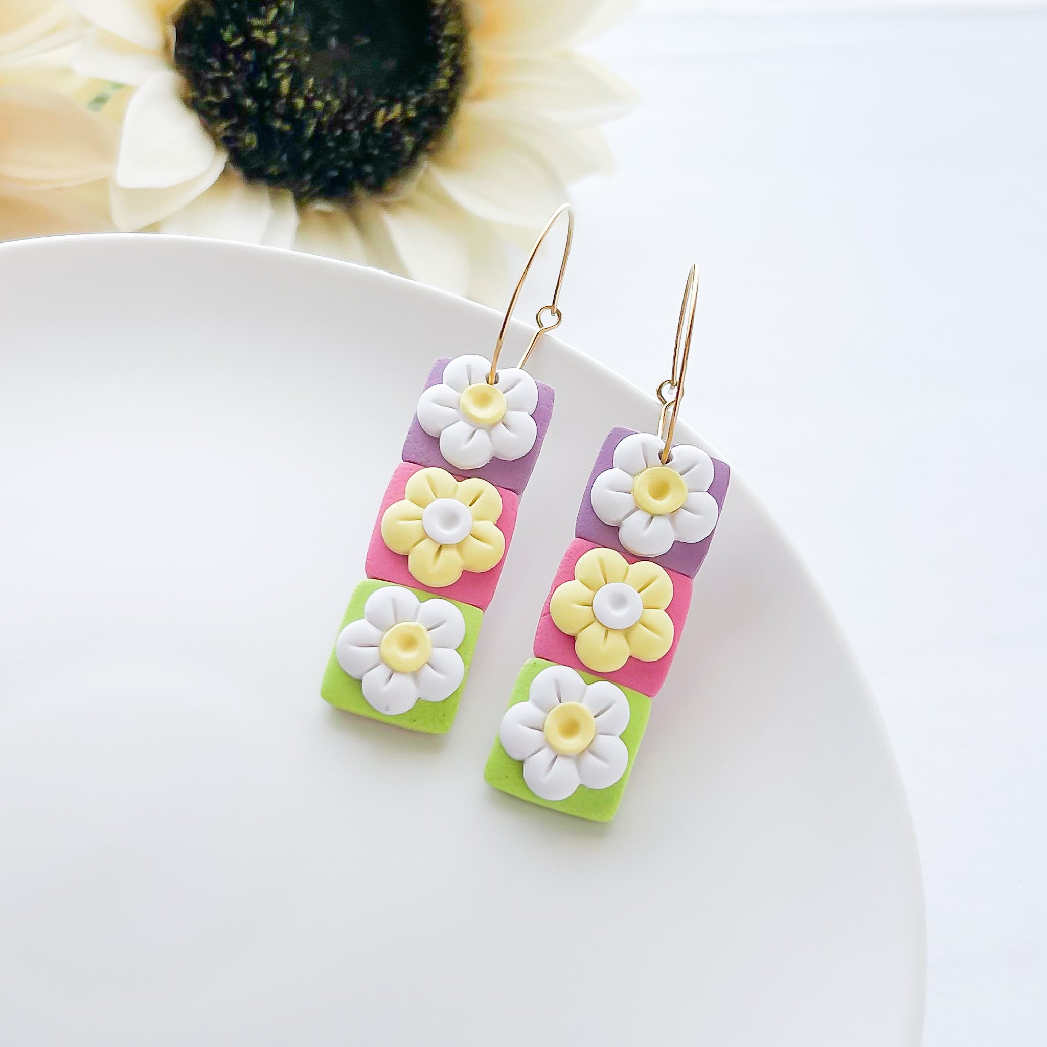 Spring Time Handmade Daisy Earrings | Unique Polymer Clay Statement Jewelry