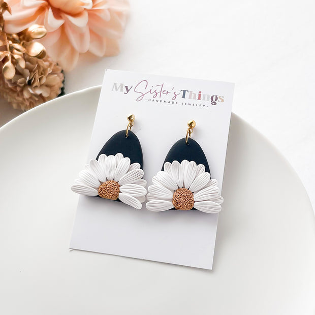 Handmade Daisy Earrings | Unique Boho Chic Statement Jewelry | Artisan-Made Polymer Clay Clip-On Earrings Option