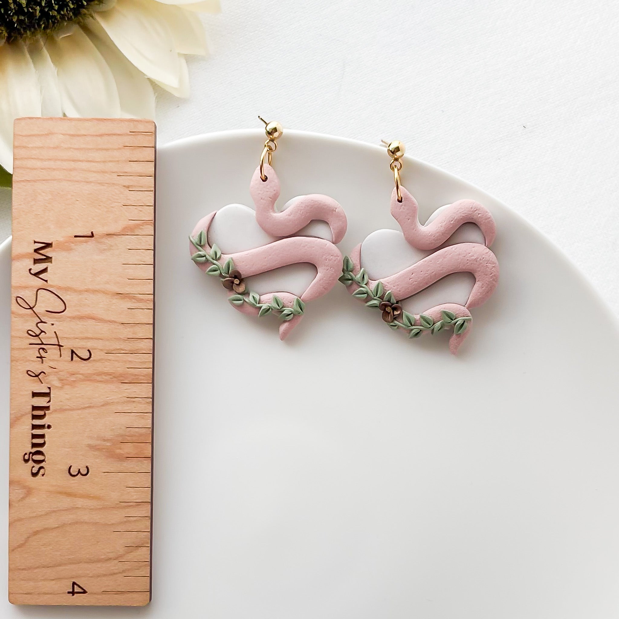 Blush Pink Snake Polymer Clay Earrings | Whimsigoth Polymer Clay Jewelry | Serpent Dangle Clip-On Earrings Option