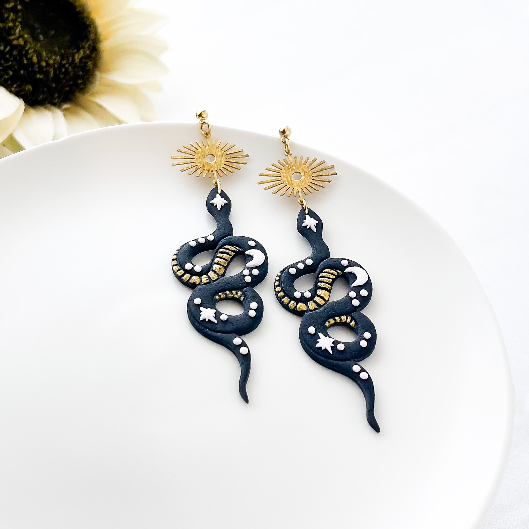 Bold Handmade Black Snake Earrings | Unique Edgy Statement Jewelry | Boho Chic Clip-On Earrings Option