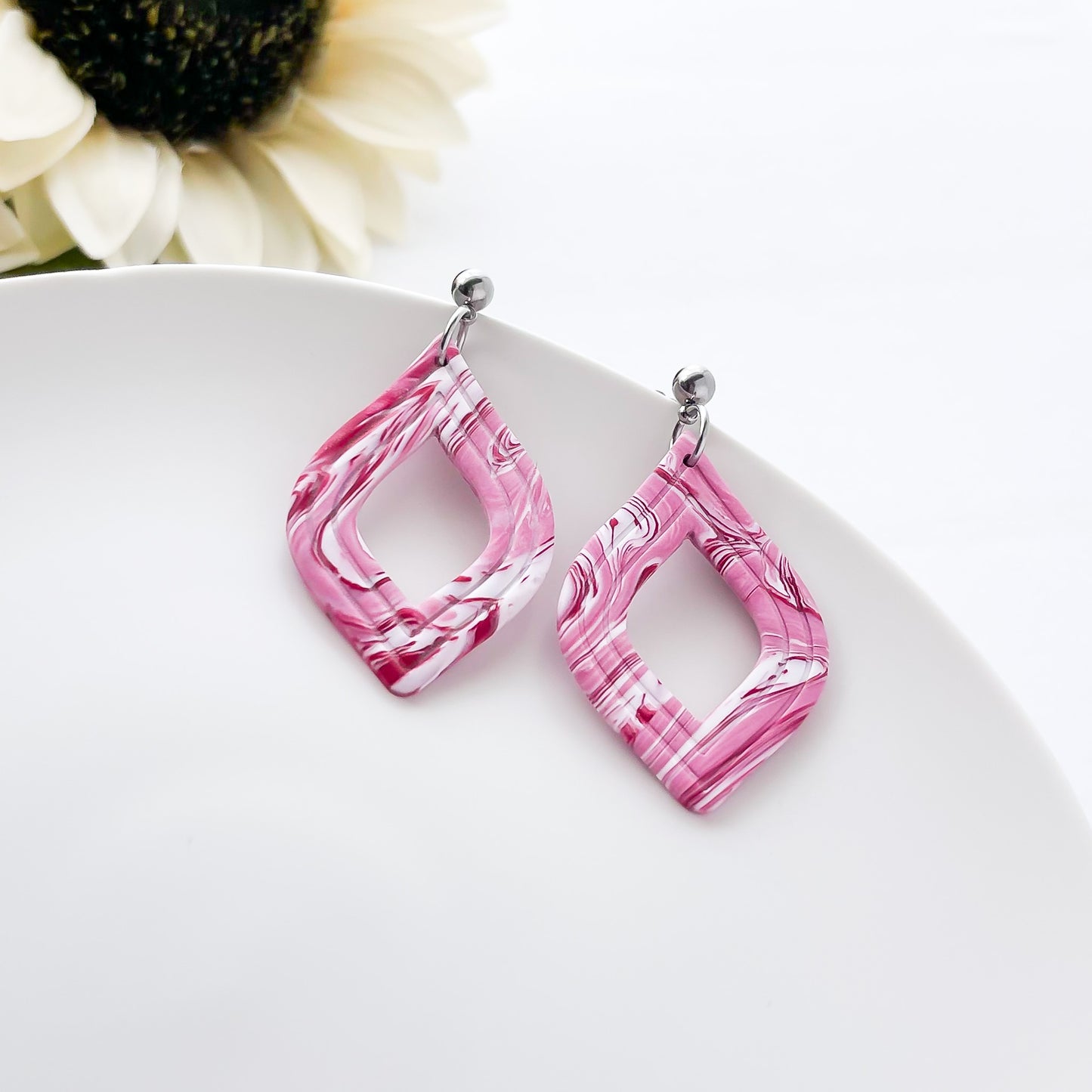 Edgy Marbled Swirls Handmade Statement Earrings | Unique Artisan-Designed Polymer Clay Jewelry