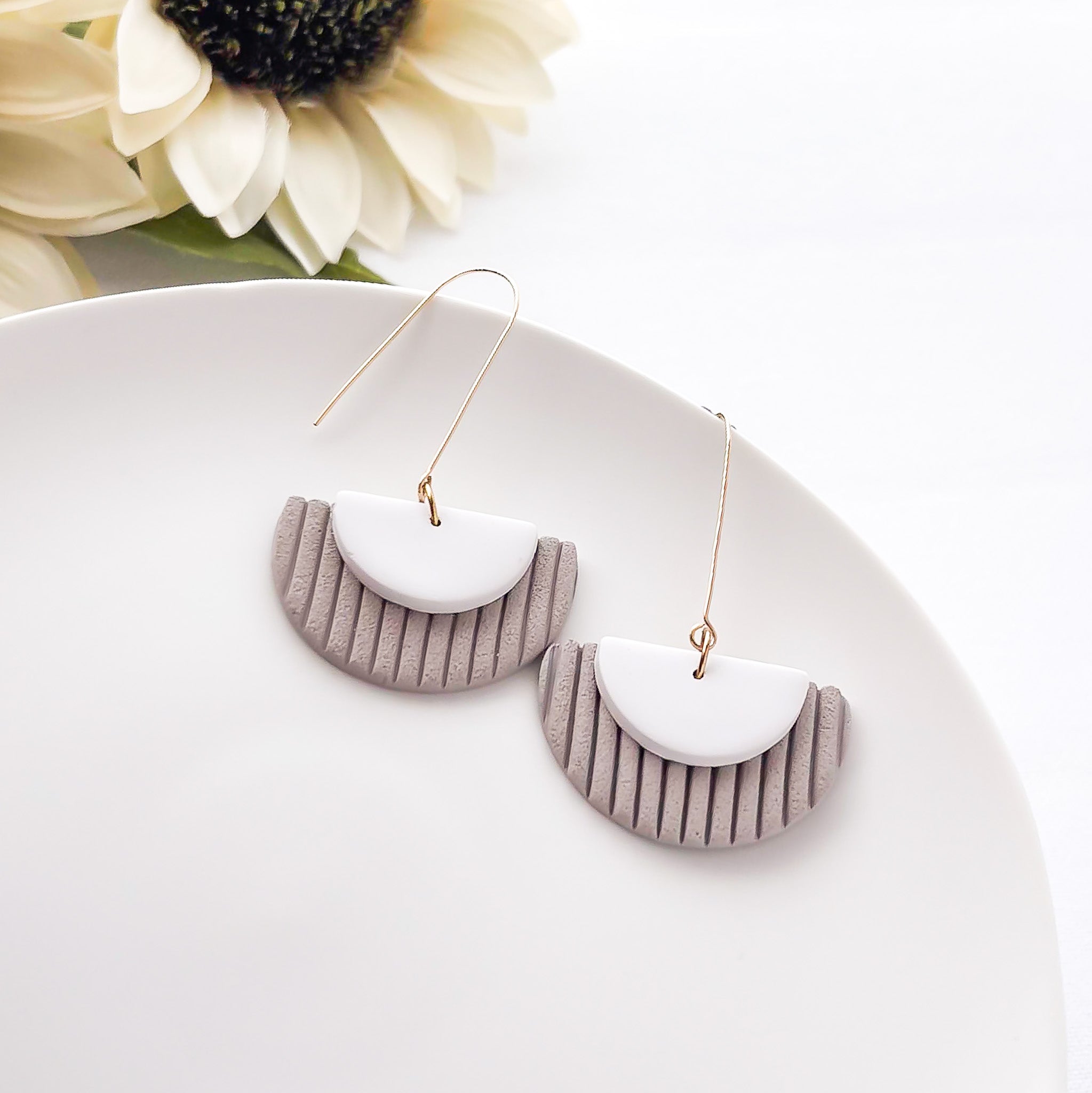 Handmade Taupe Polymer Clay Statement Earrings | Boho Chic Trendy Jewelry