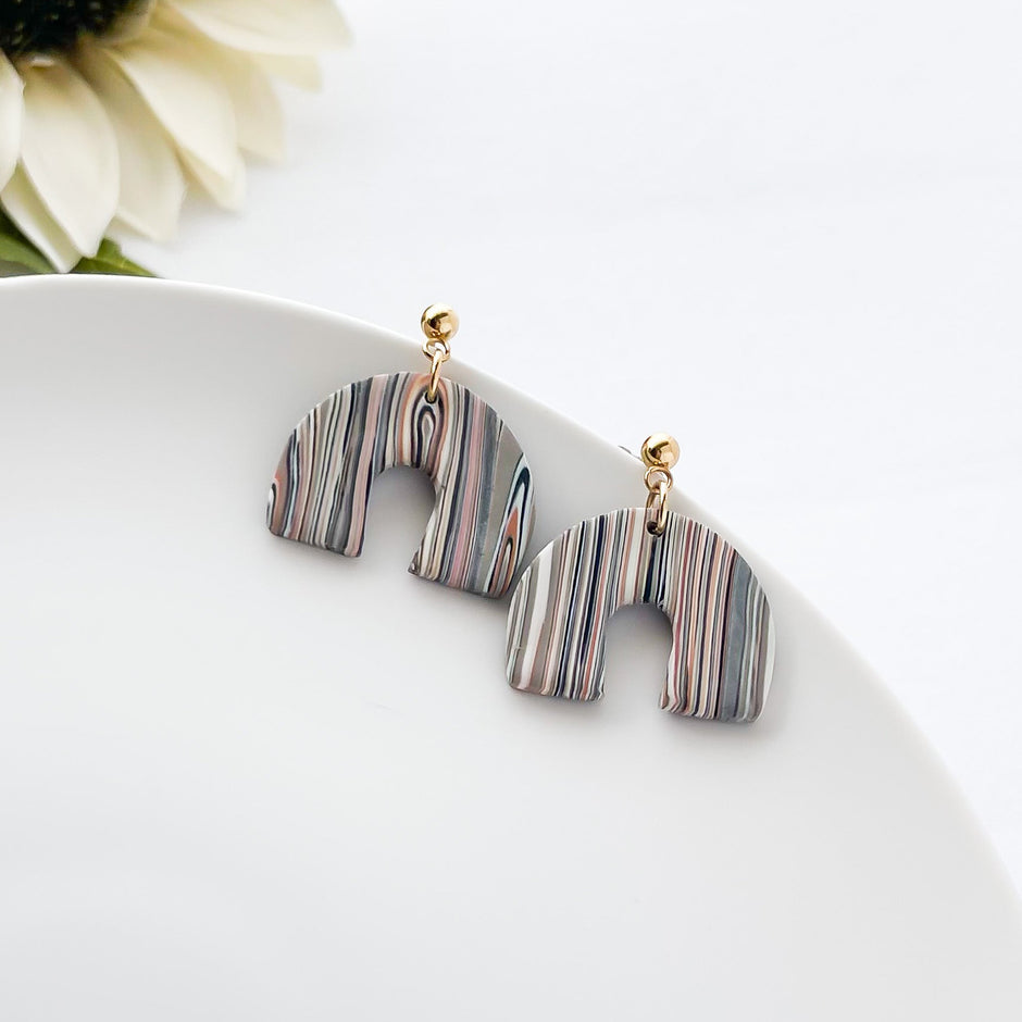 Neutral Boho Arch Earrings | Unique Handmade Statement Earrings | Artisan-Made, Limited Edition Jewelry | Clip-On Earrings