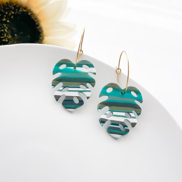 Handmade Monstera Leaf Earrings | Polymer Clay Plant Lover Jewelry | Clip-On Earrings