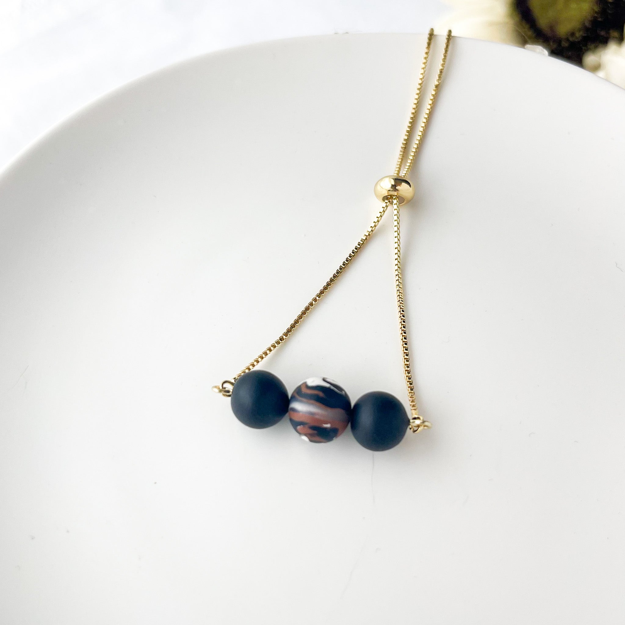 Polymer Clay Bead Gold Filled Slider Bracelet