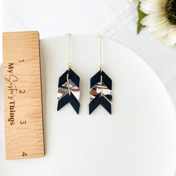 Marbled Arrow Dangle Earrings | Boho Chic Polymer Clay Jewelry | Clip-On Earrings Option