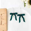 Dark Forrest Green Bow Dangle Earrings | Cute Polymer Clay Jewelry | Bow Clip-On Earrings