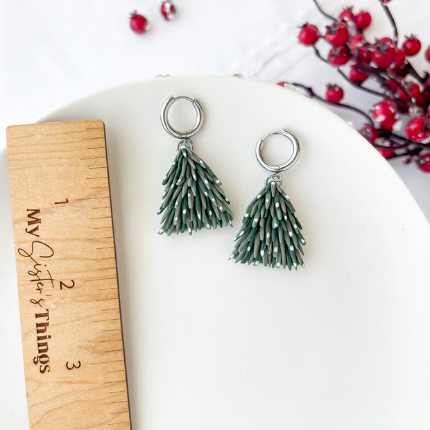 Christmas Tree Christmas Earrings: Whimsical Clay Jewelry, Lightweight Hypoallergenic Dangle Earrings