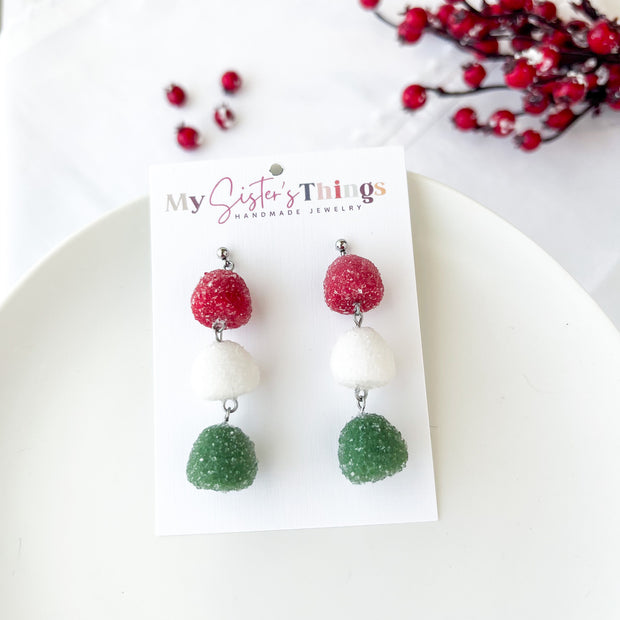 Gum Drop Christmas Earrings: Whimsical Clay Jewelry, Lightweight Hypoallergenic Dangle Earrings
