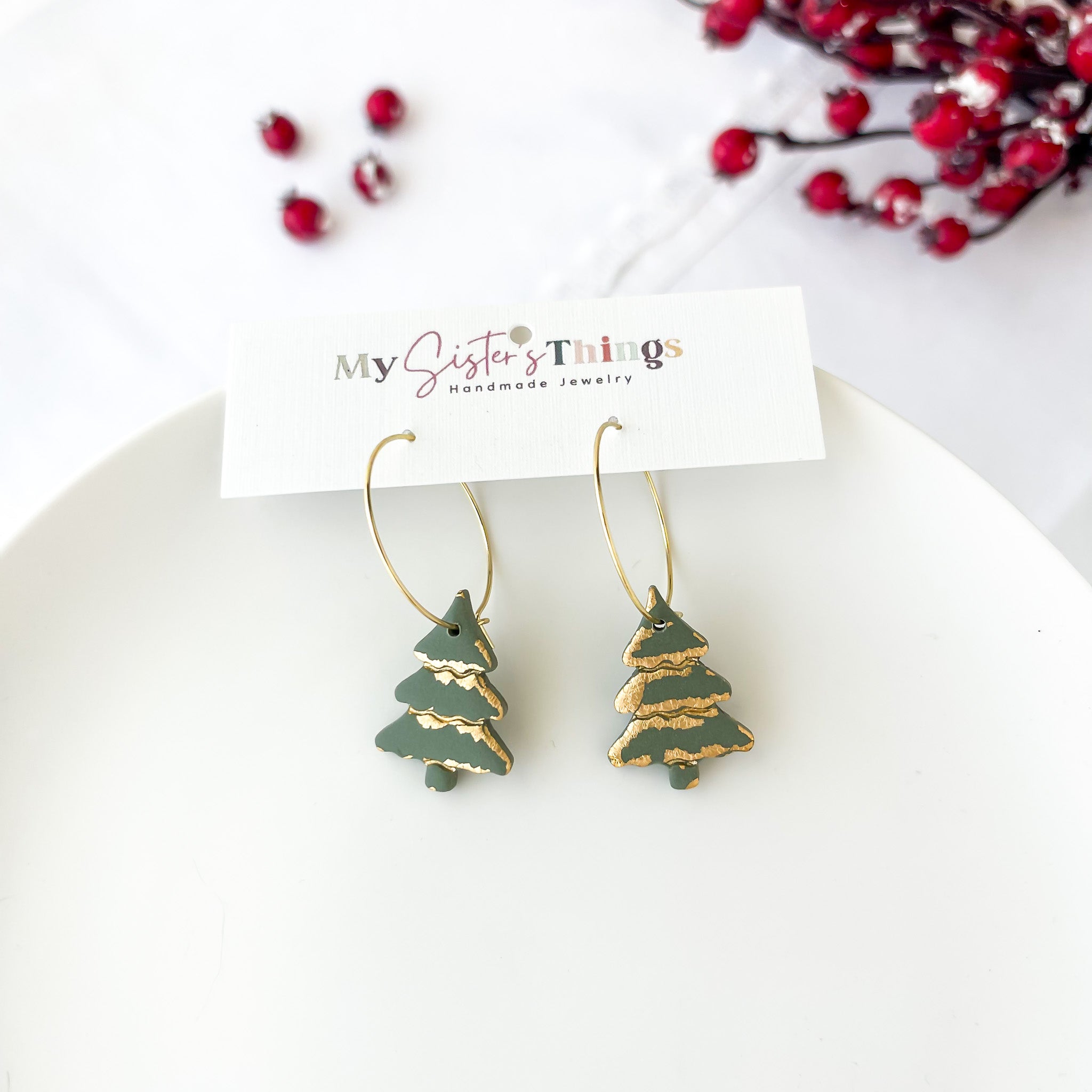 Christmas Tree Christmas Earrings: Clay Jewelry, Handmade Hypoallergenic Earrings