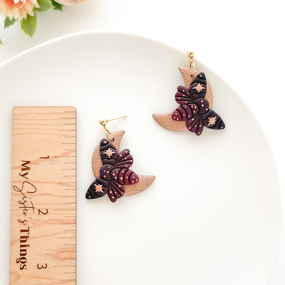 Edgy Midnight Flyer Moth Earrings | Statement Boho Chic Artisan Jewelry | Lightweight Clip-On Earrings Option
