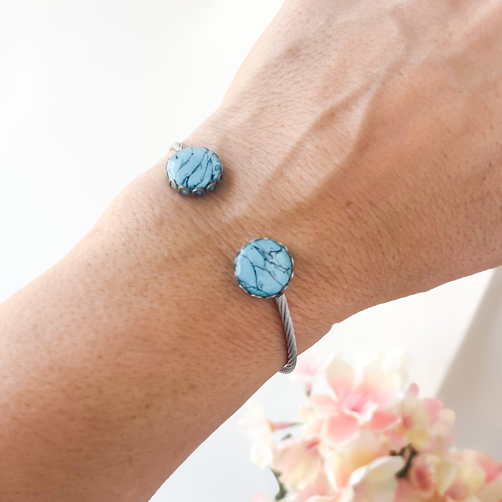 Polymer Clay Faux Turquoise Stainless Steel Bracelet